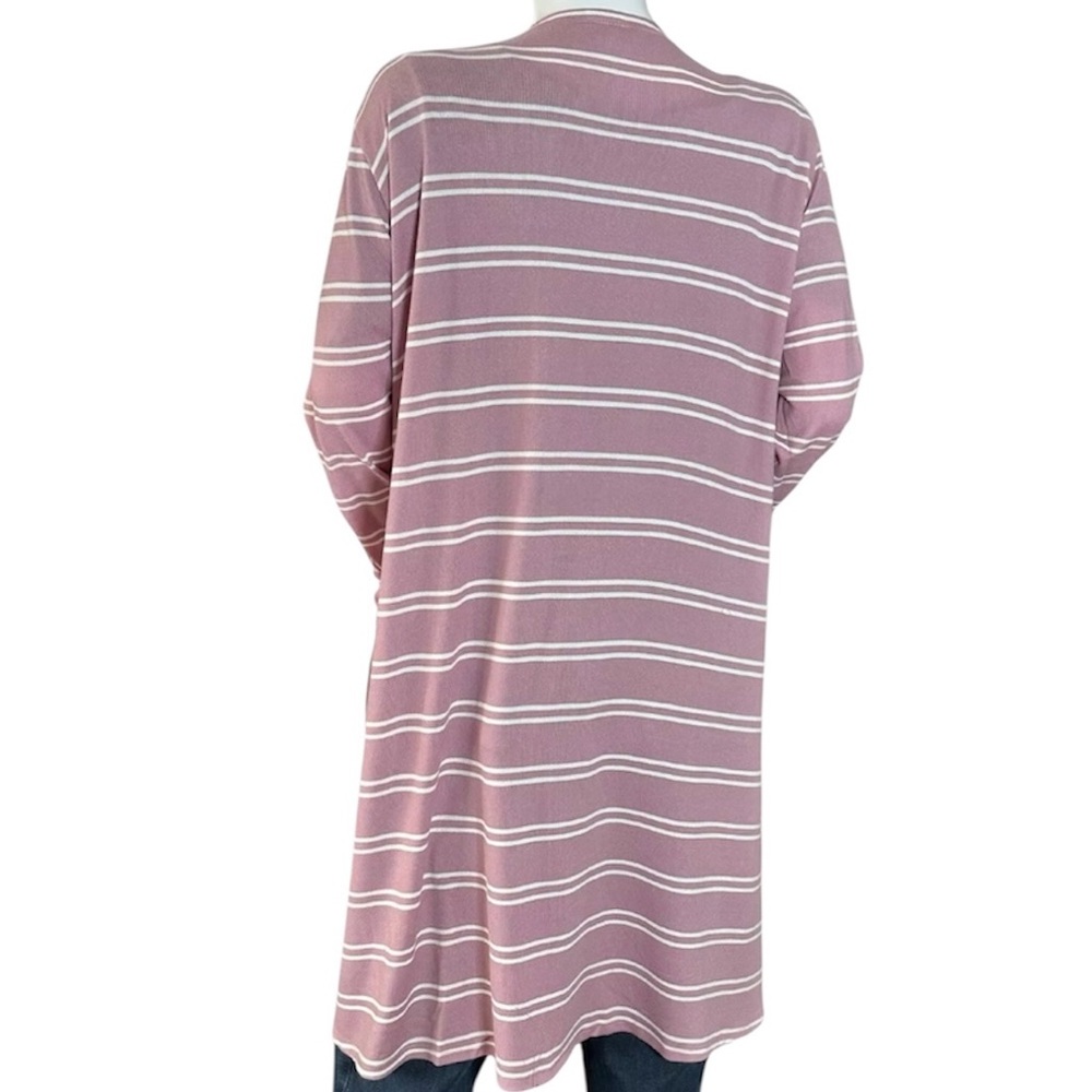 Lularoe Women’s XL Cardigan Caroline Blush White Stripe A Line Lagenlook Sweater - Picture 2 of 6
